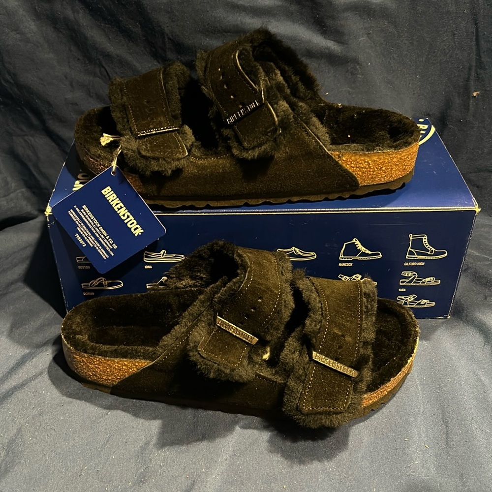Birkenstock- Arizona Shearling, Black, Suede leather, sw